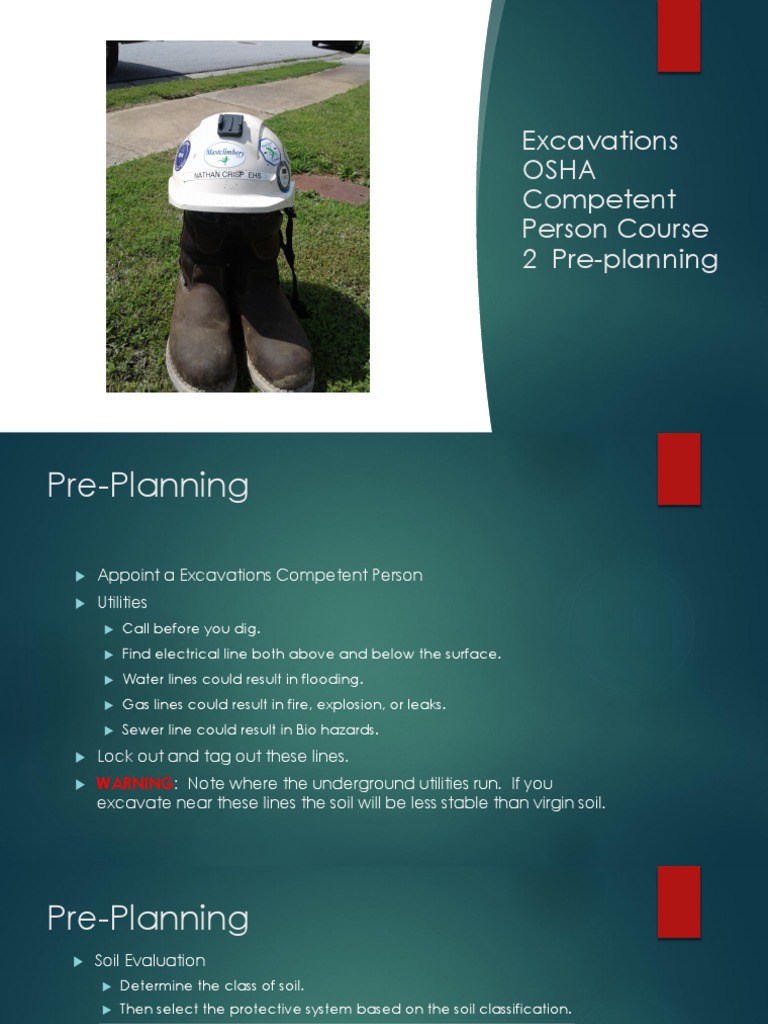 Excavations OSHA Competent Person Course 2 PDF Excavation