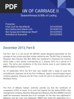 LAW of CARRIAGE II Seaworthiness & Bills of Lading