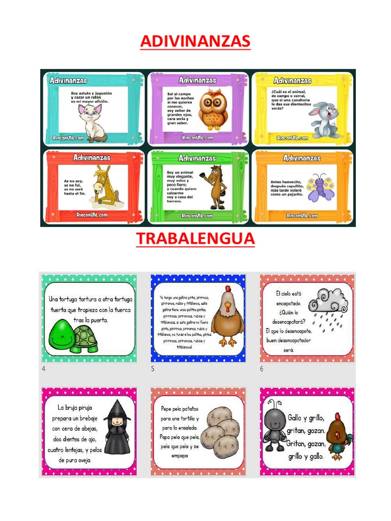 Adivinanzas y Trabalenguas para Niños | PDF