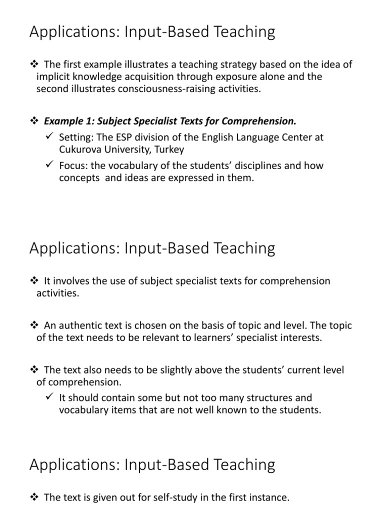 ESP Input-Based Teaching Strategies | PDF | Reading Comprehension ...