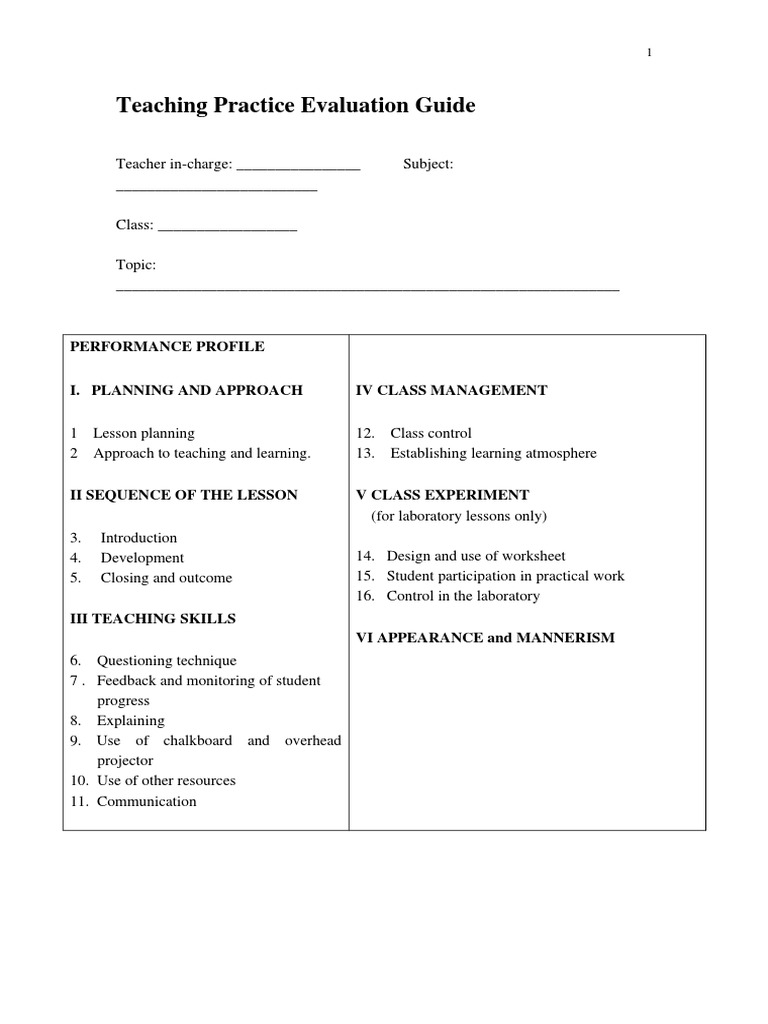 Teacher Evaluation Guide for Lessons | PDF | Communication | Nonverbal ...
