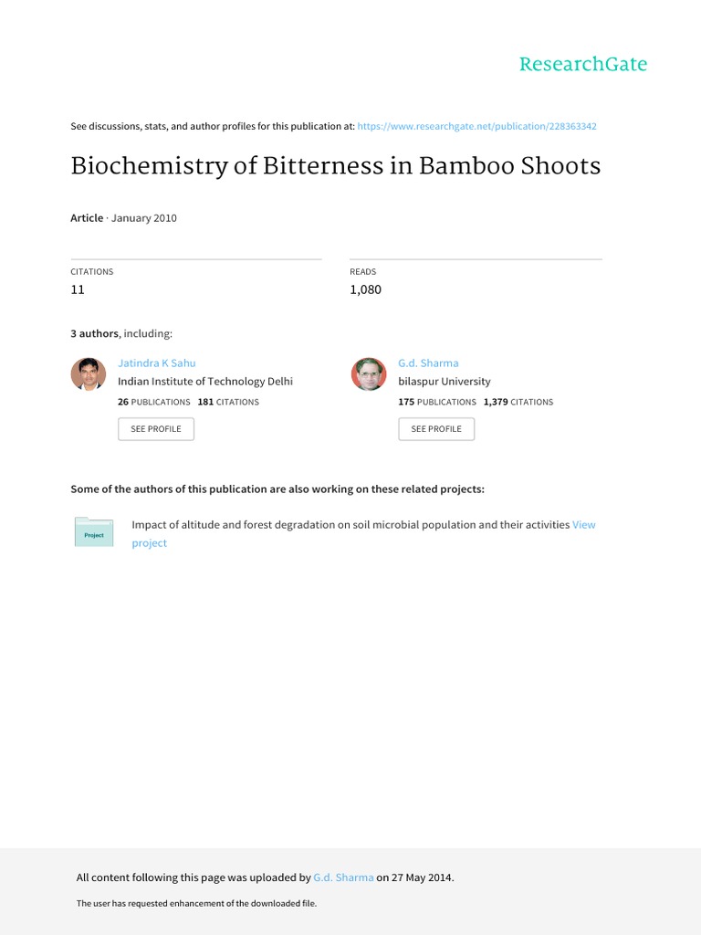 Biochemistry of Bitterness in Bamboo Shoots PDF Bamboo Cyanide