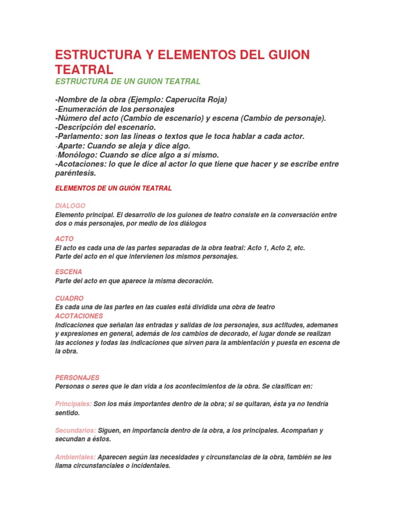 Estructura Y Elementos Del Guion Teatral