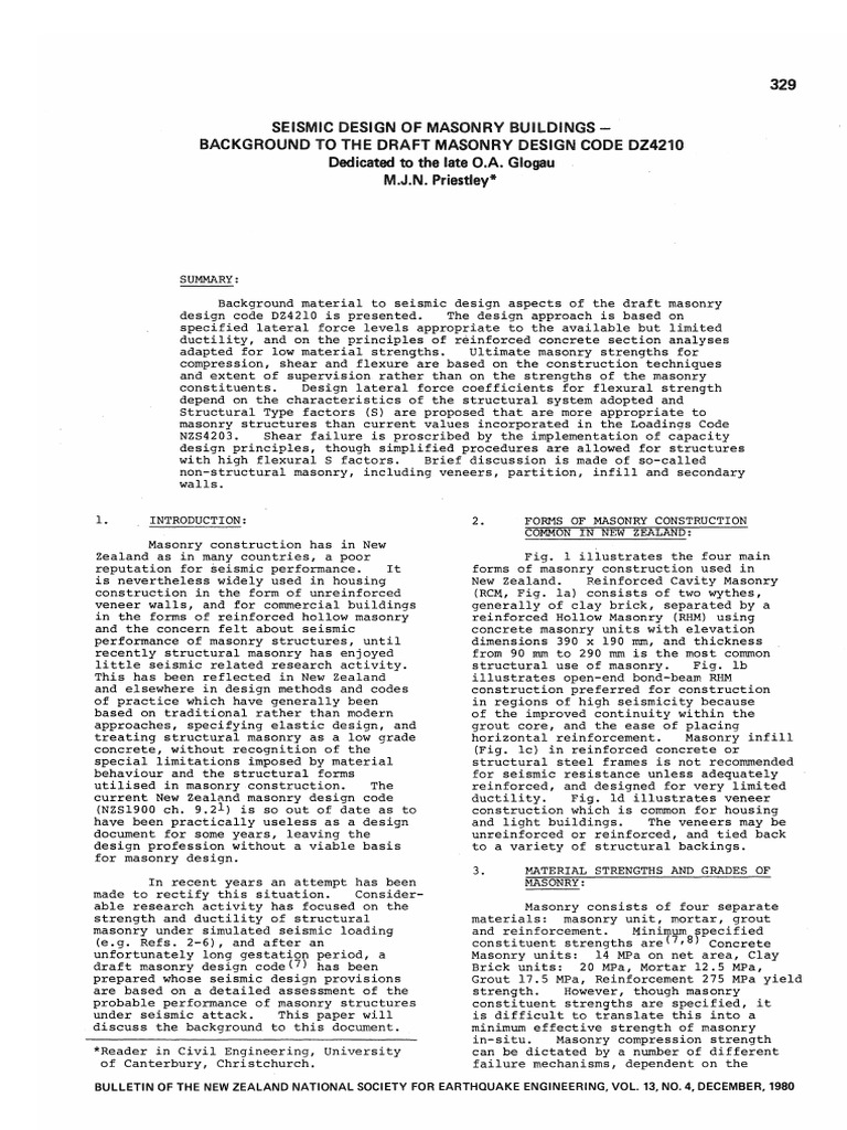 Seismic Design of Masonry Buildings Background and Principles of the