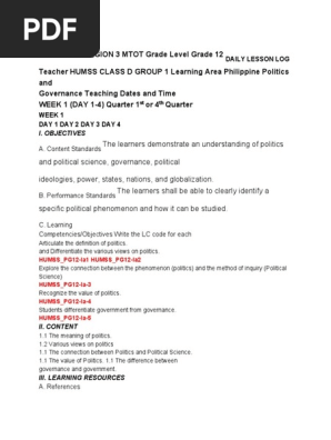 Philipe Politics And Governance Dlp Pdf Political Science Ideologies