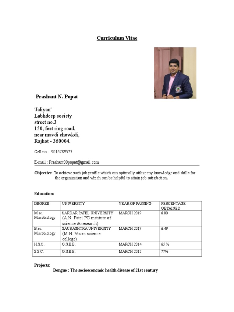 Prashant Popat's Microbiology CV | PDF