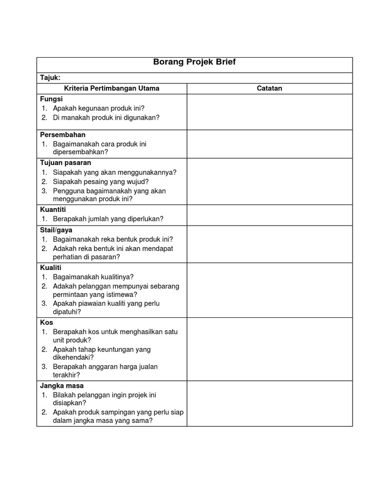 Borang Projek Brief RBT Tingkatan 3 | PDF