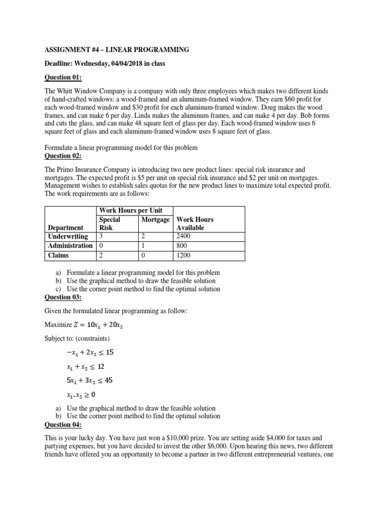 Assignment 4 - Linear Programming | PDF | Linear Programming | Partnership