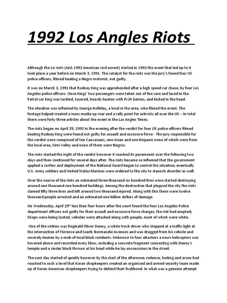 1992 Los Angeles Riots Overview | PDF | Misconduct | Social Conflict