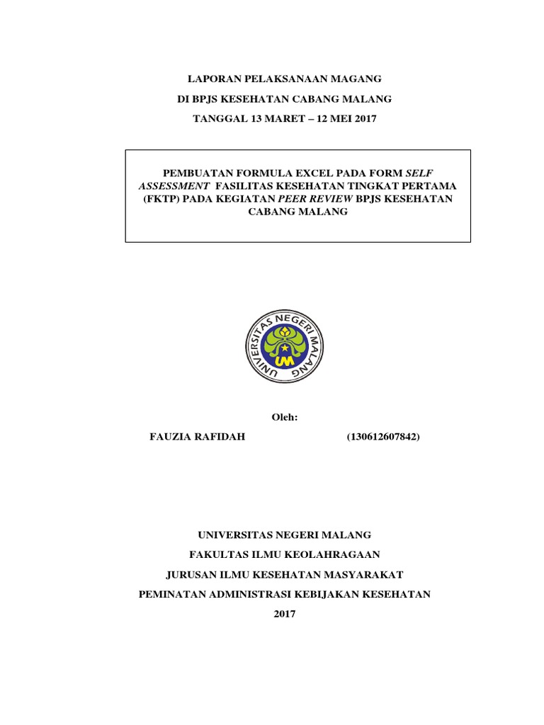 Bismillah Laporan Pelaksanaan Magang Bpjs Kesehatan Fix Aamiin Pdf