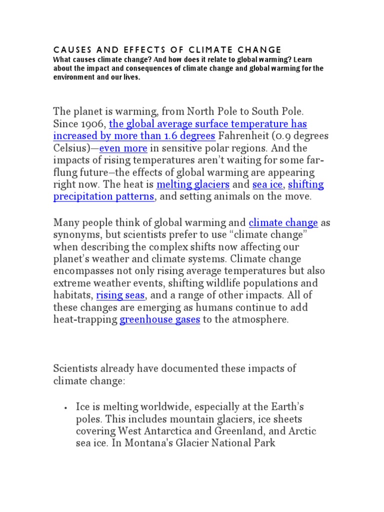 Causes and Effects of Climate Change | PDF | Global Warming | Effects ...