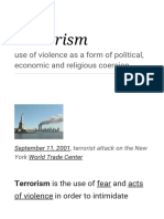Terrorism: Use of Violence As A Form of Political, Economic and Religious Coercion