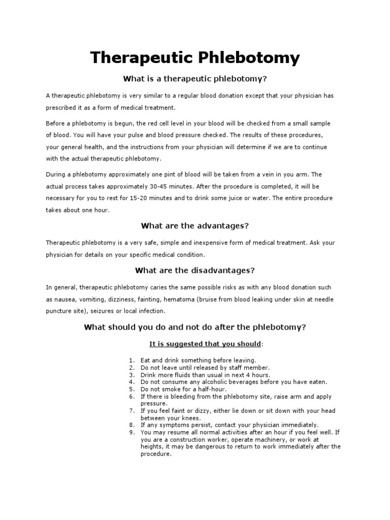 Therapeutic Phlebotomy | PDF | Blood Donation | Blood
