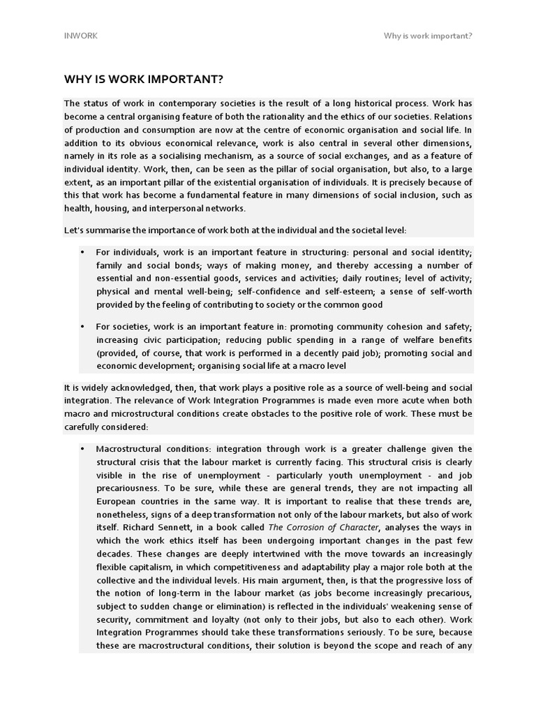 Why Is Work Important Download Free PDF Unemployment Social Science