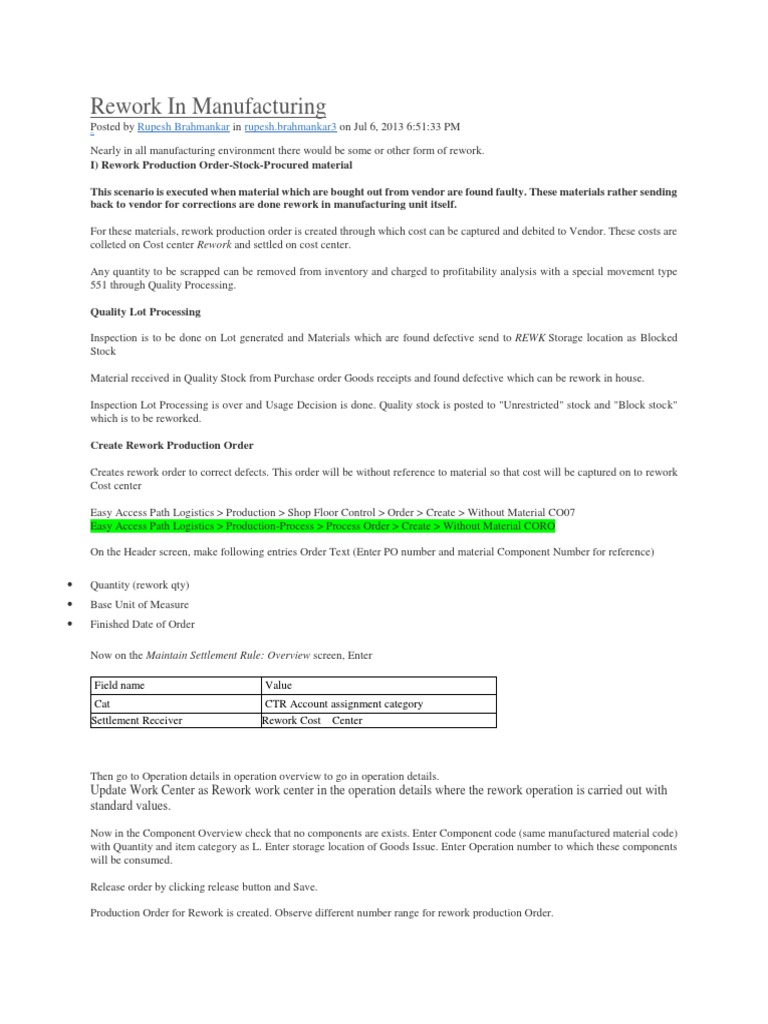 Rework in Manufacturing | PDF | Invoice | Logistics
