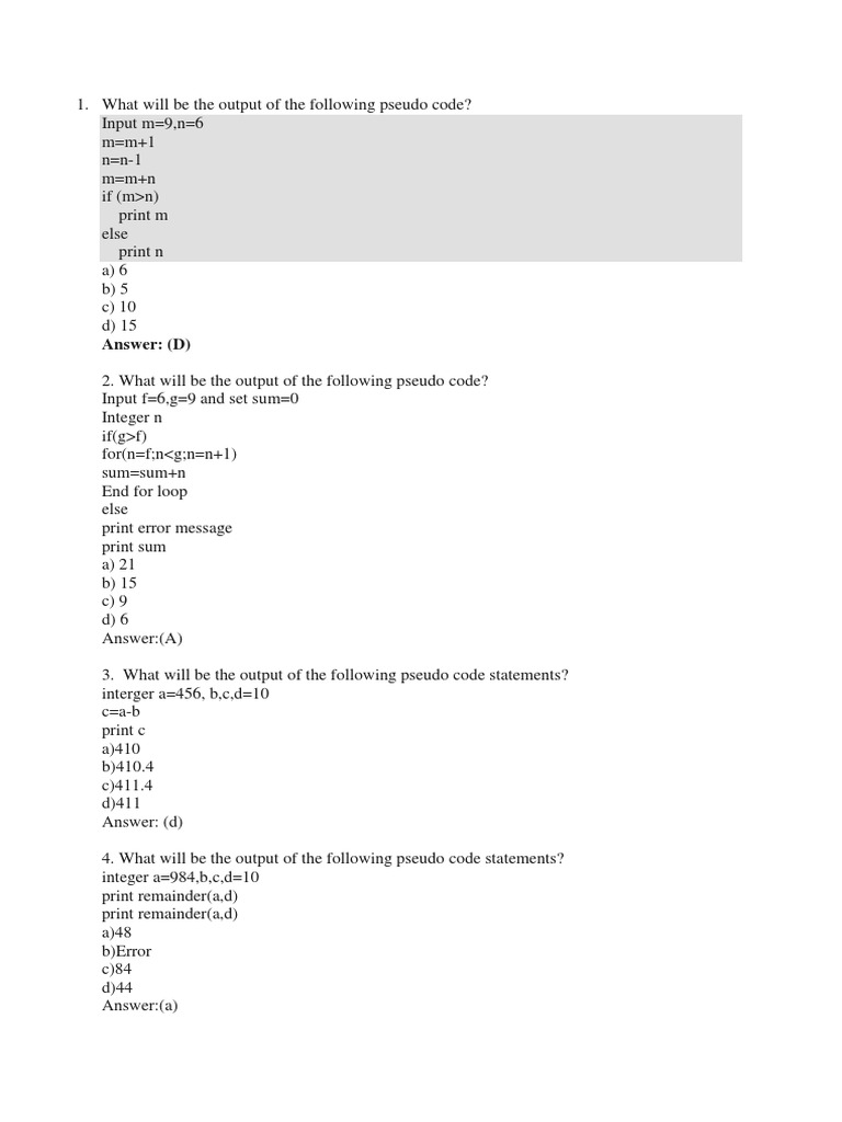 Pseudo Code Output Analysis Quiz | PDF | Teaching Methods & Materials