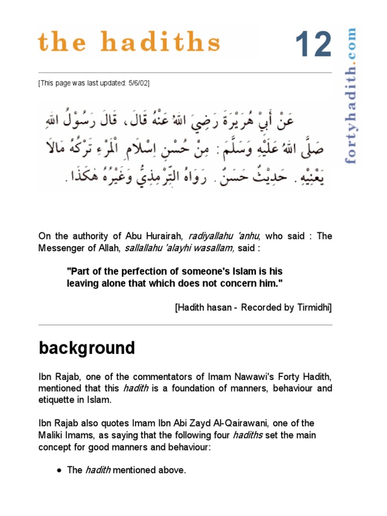 Islamic Etiquette: Focus on Beneficial Matters | PDF | Hadith | Abrahamic  Religions, image size:768x1024