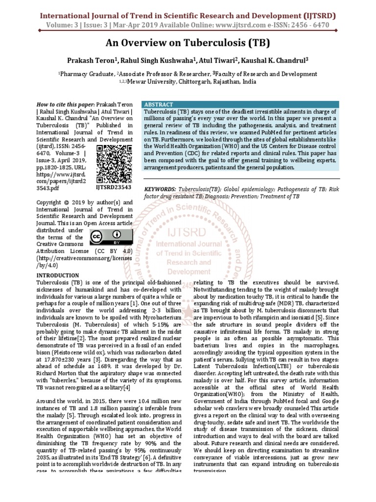 An Overview On Tuberculosis TB | PDF | Tuberculosis | Infection