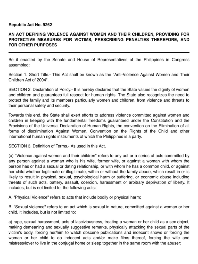 RA - Republic Act No. 9262 PDF | PDF | Victimology | Restraining Order