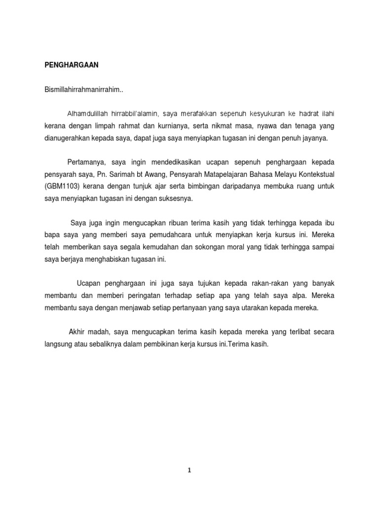 Ucapan Penghargaan Dan Terima Kasih Kepada Ibu Bapa