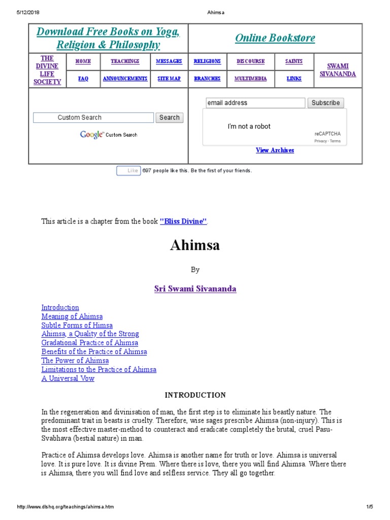 Ahimsa Download Free Books On Yoga Religion Philosophy Online