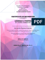 Certificate of Recognition Leonora G. Fuentes: Republic of The Philippines