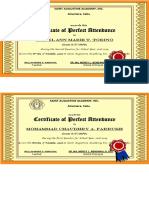 Certificate of Perfect Attendance: Hiezel Ann Marie T. Torino