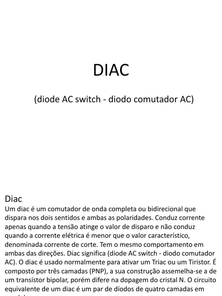 Funcionamento e Aplicações do DIAC | PDF | Equipamento elétrico ...