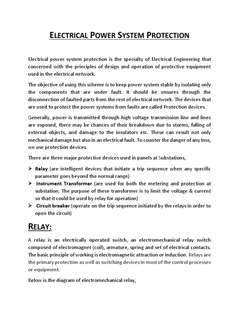 Electrical Power System Protection PDF Relay Switch