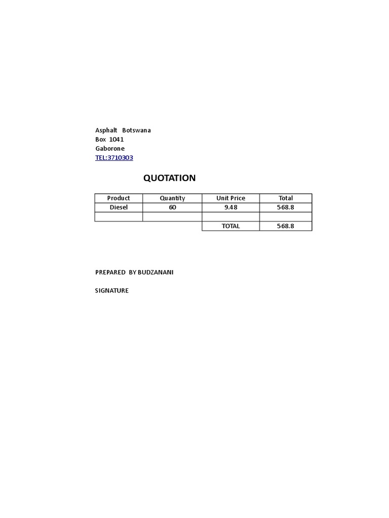 Diesel Quotation from Budzanani | PDF