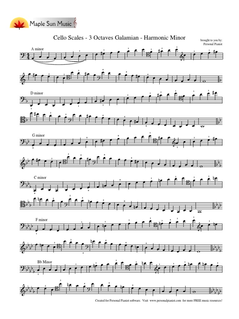 Cello Scales 3 Octaves Galamian Harmonic Minor Descargar gratis