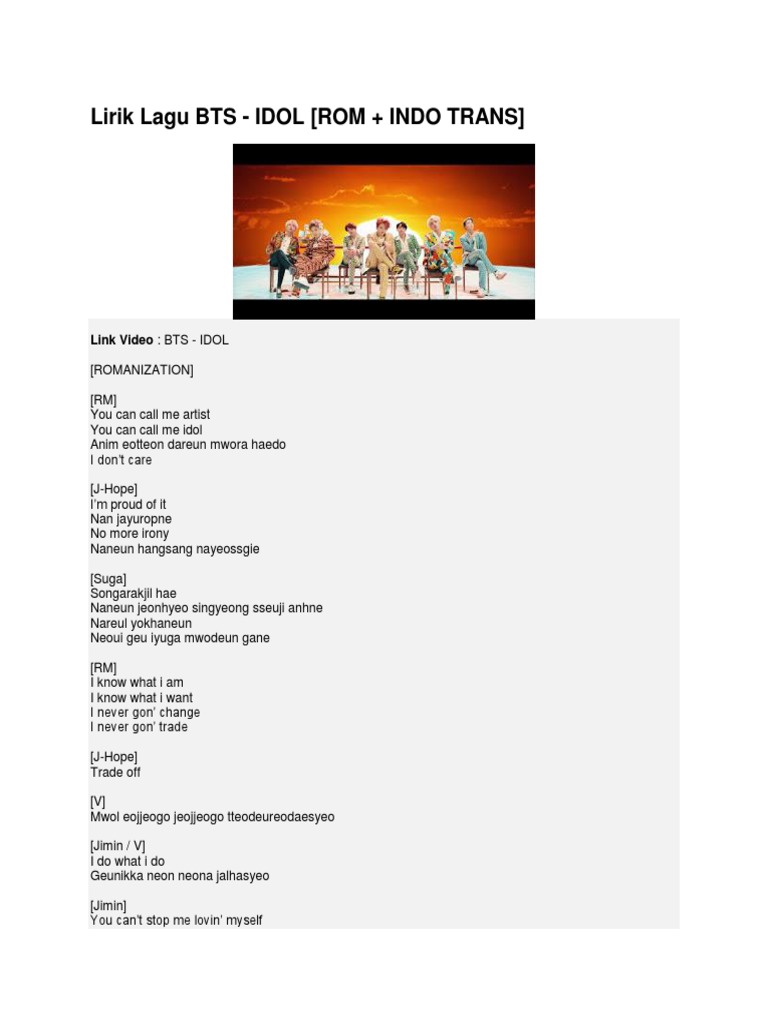 Lirik Lagu Bts Idol Pdf Musicians Military Of Korea