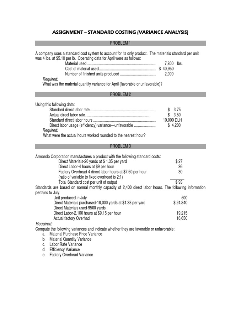 Exercise STD Costing | PDF | Business Economics | Economies