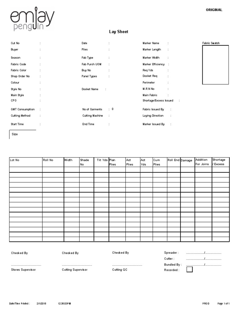 Lay Sheet: Fabric Swatch | PDF | Graphic Design | Media Technology
