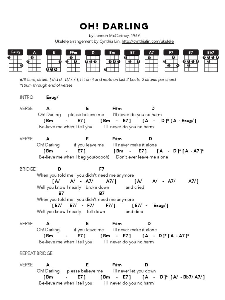 OH! DARLING Ukulele Chord Chart.pdf Song Structure Songs Free