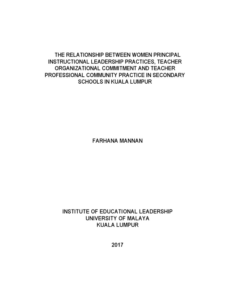 The Relationship Between Women Principal Instructional Leadership ...
