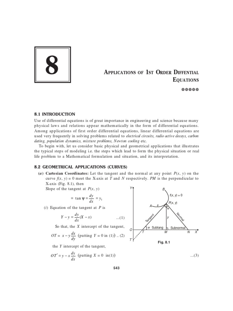 8 Applications Of 1st Order Differential Equations pdf Tangent