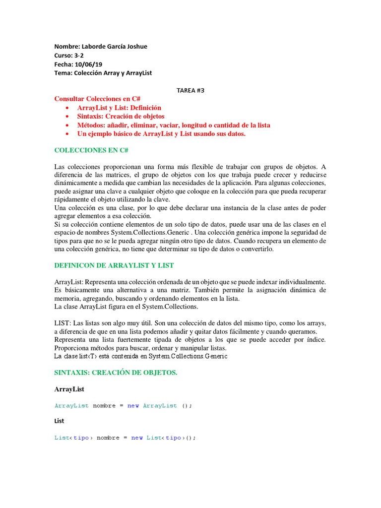 Colecciones C# PDF | PDF | Objeto (informática) | C Sharp (lenguaje de ...