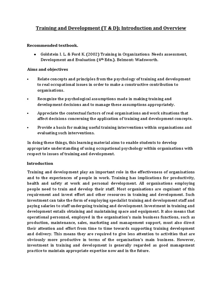 Training and Development Introduction and Overview - TRF PDF | PDF ...