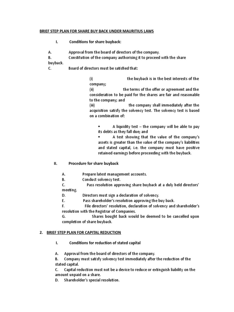 Share Buyback Procedure in Mauritius | PDF | Share Repurchase | Board ...