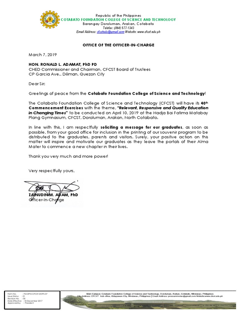 Invitation to CFCST Turnover Ceremony | PDF | Career & Growth | Science ...