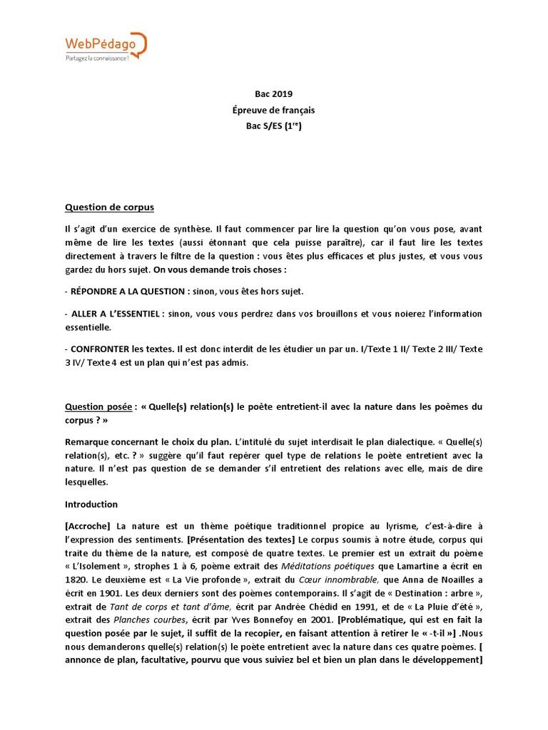 Combien De Texte Bac De Francais 2023 Bac 2019 Français S ES | PDF | Poésie | Sujet (Grammaire)