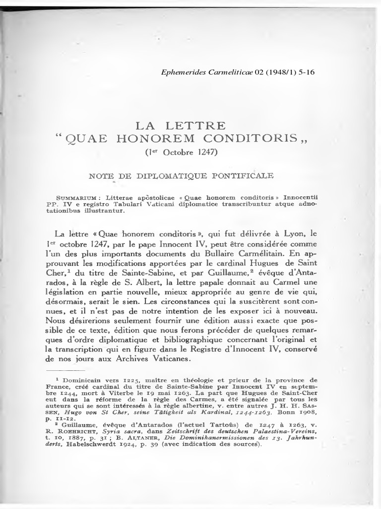Ephemerides Carmeliticae T 2 1948 Pdf Eglise Catholique Pape