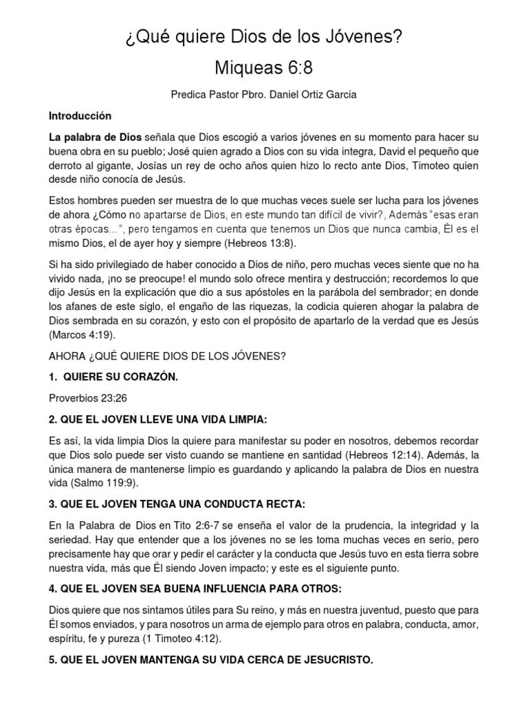 S) Qué Quiere Dios de Los Jóvenes | PDF | Oración | Fe