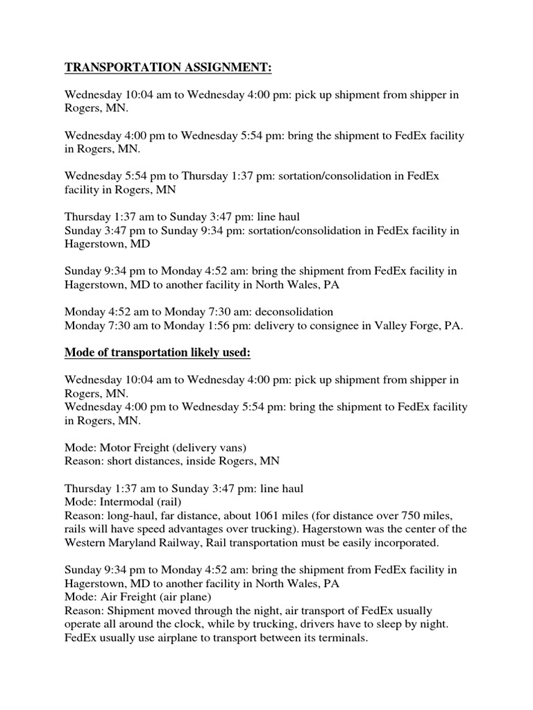Transportation Assignment | Download Free PDF | Cargo | Freight Transport