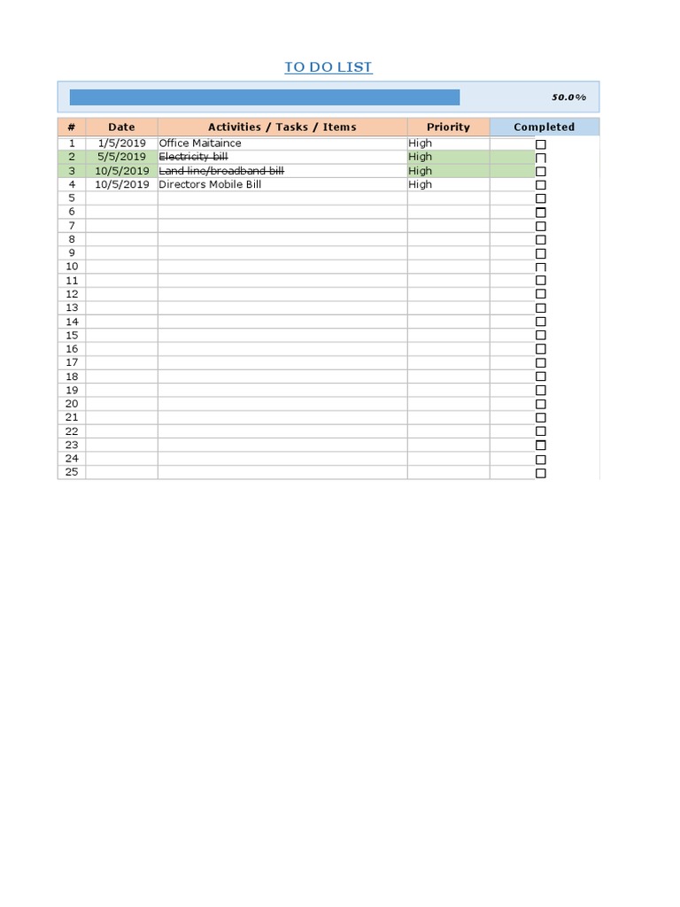 Excel To Do List Template Checklist PDF