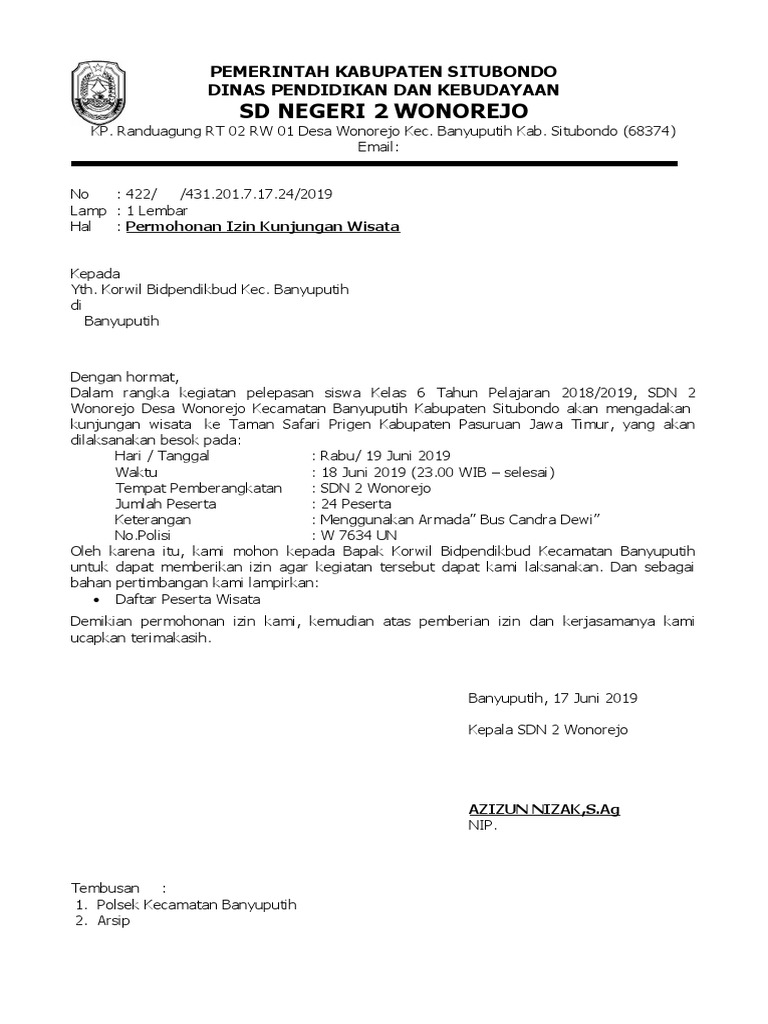 Contoh Surat Pemberitahuan Dan Permohonan Ijin Objek Wisata  Tempat