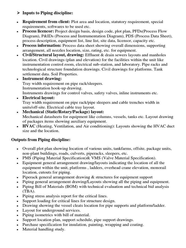 Scope Of Piping: Inputs And Outputs Of Piping Discipline – UTBH