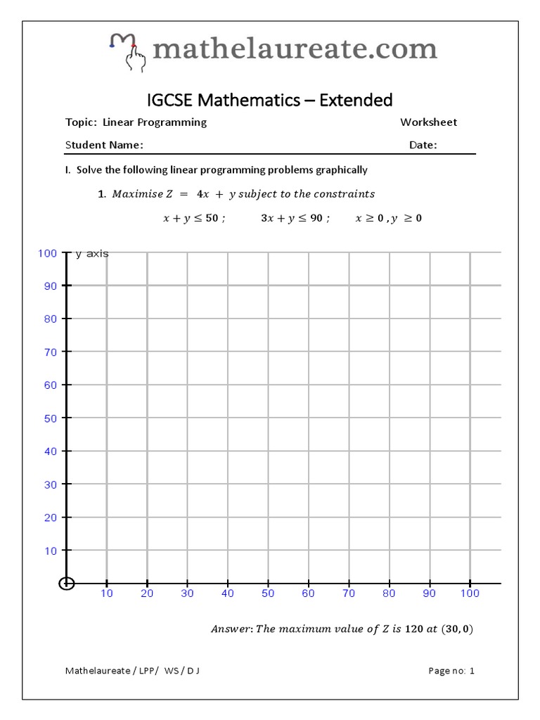 Linear Programming Worksheets