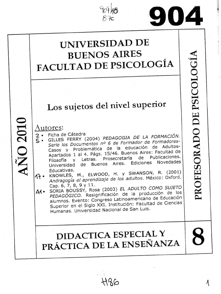 Knowles Elwood Swanson Andragogia 6 7 8 y Soria Bousy El Adulto Como ...